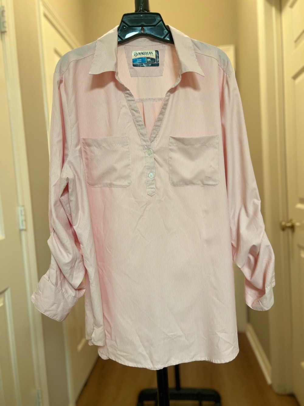 Magellan Outdoors Striped Light Pink Fishing Shirt